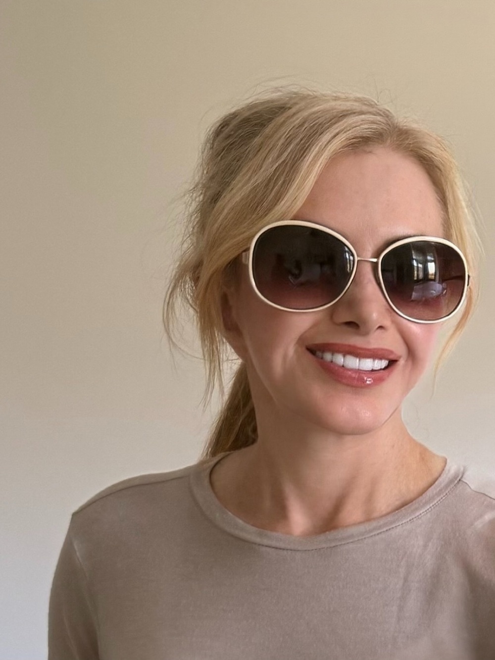 Oliver Peoples Cream Frame Sunglasses with Dark Gradient Lenses
